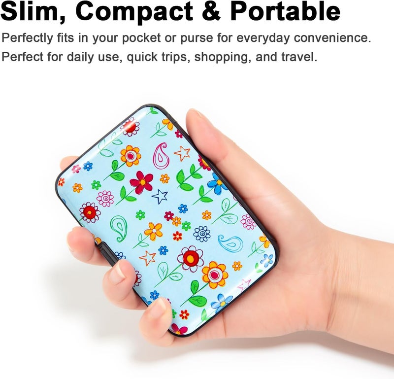 Kaabao Credit Card Holder for Women Men RFID Blocking Wallet Small Business Metal Slim Mini Aluminum Hard Case (Doodle Garden Floral) - Image 4